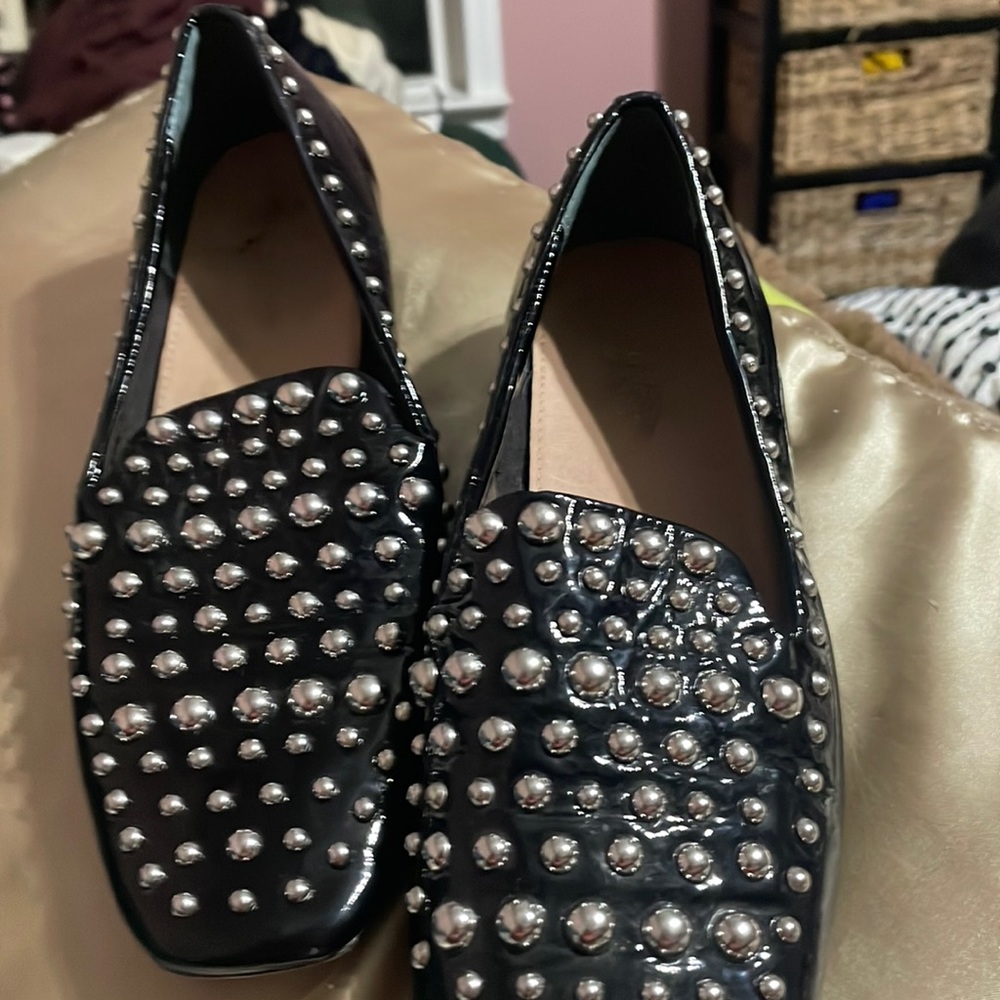 Halogen black patent studded loafers